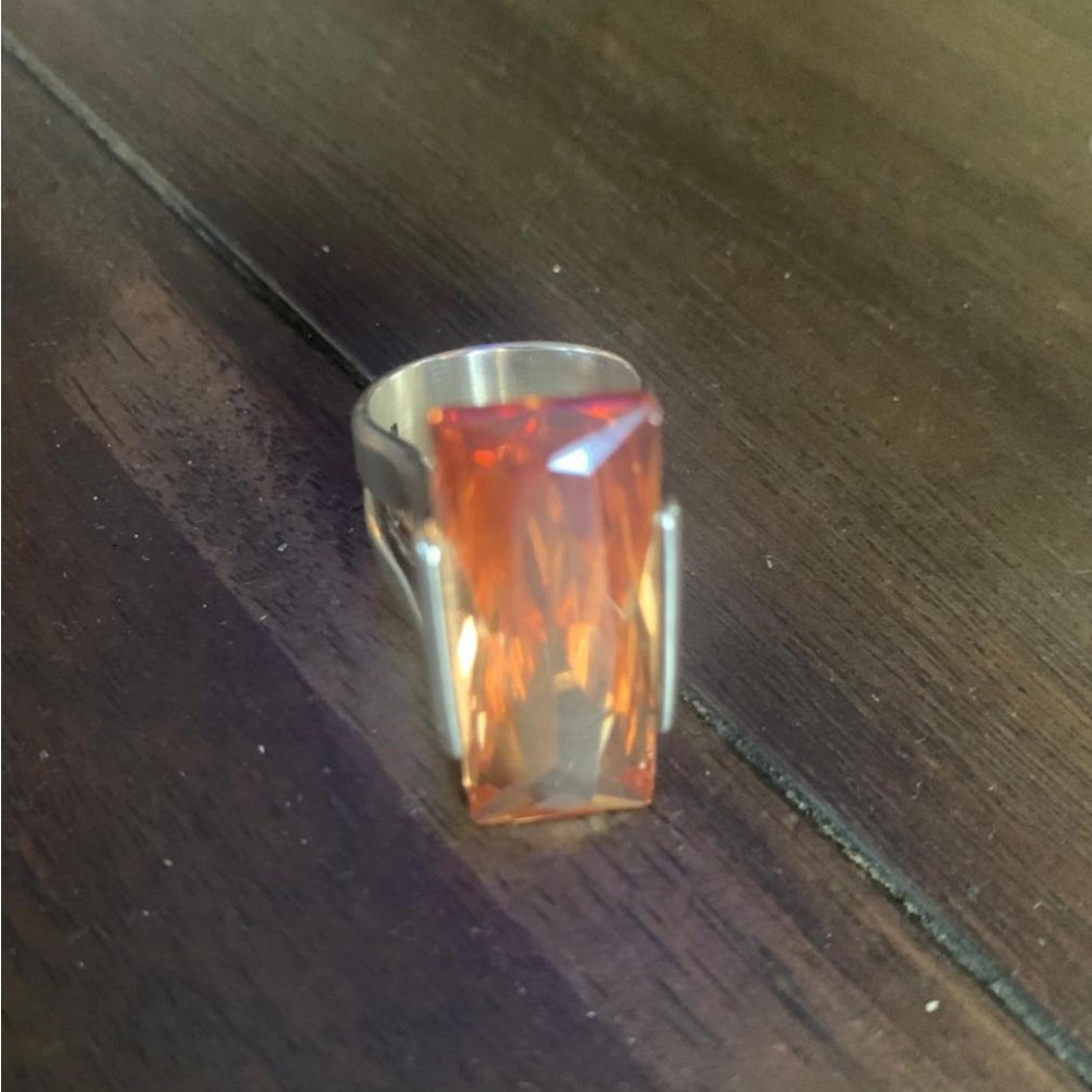 Elegant Silver Ring with Orange Gemstone Size 8.5